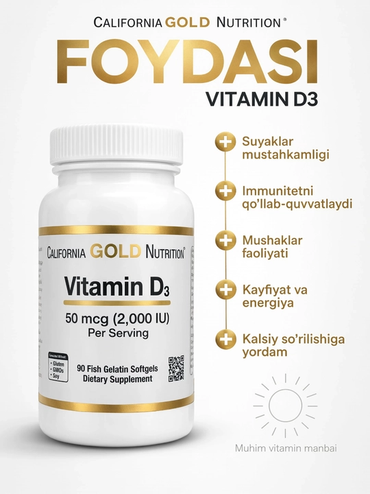 California Gold Nutrition, витамин D3, 50 мкг (2000 МЕ), 90 рыбно-желатиновых капсул