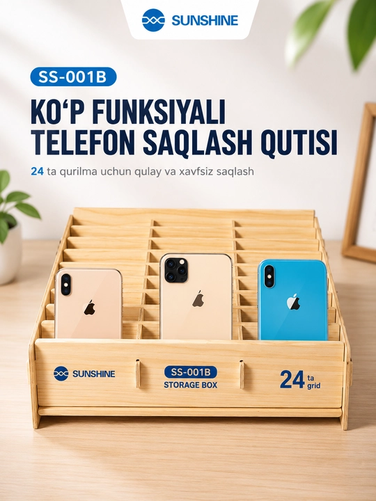 SUNSHINE SS-001B — 24 bo‘limli mobil telefon saqlash qutisi