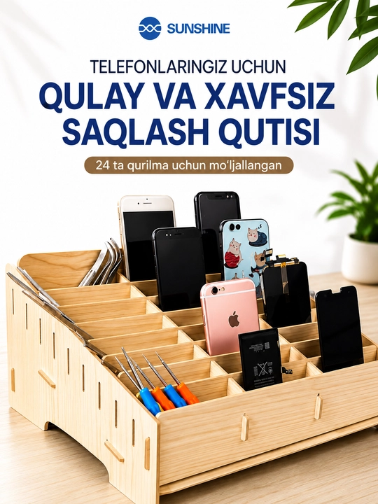 SUNSHINE SS-001B — 24 bo‘limli mobil telefon saqlash qutisi