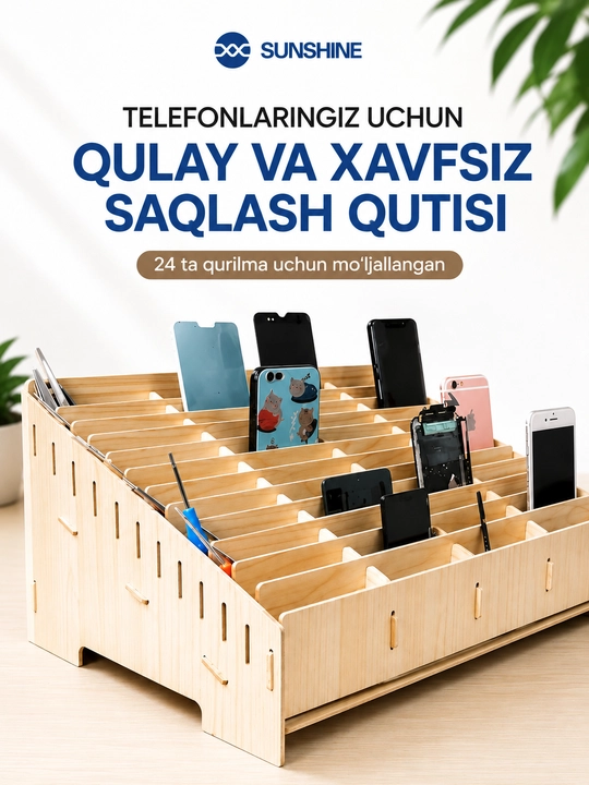 SUNSHINE SS-001B — 24 bo‘limli mobil telefon saqlash qutisi