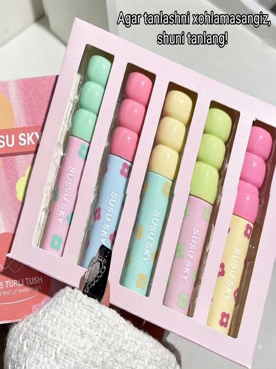 Susu Sky mat va yaltiroq lab bo‘yog‘i (tint) to‘plami, suvga chidamli, namlantiruvch - 