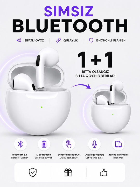Simsiz quloqchinlar Pods Pro 5. Pods 6  1+1 - 