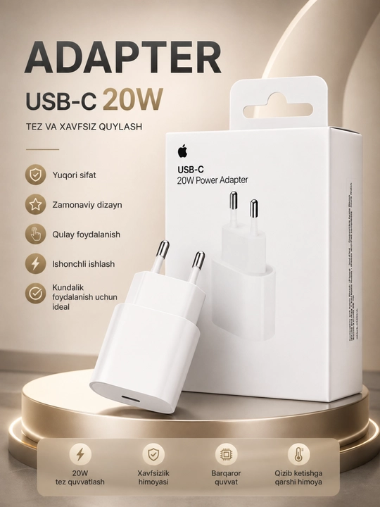 USB-C 20W tarmoq adapteri - qurilmalarni tez, xavfsiz va barqaror quvvatlash - 