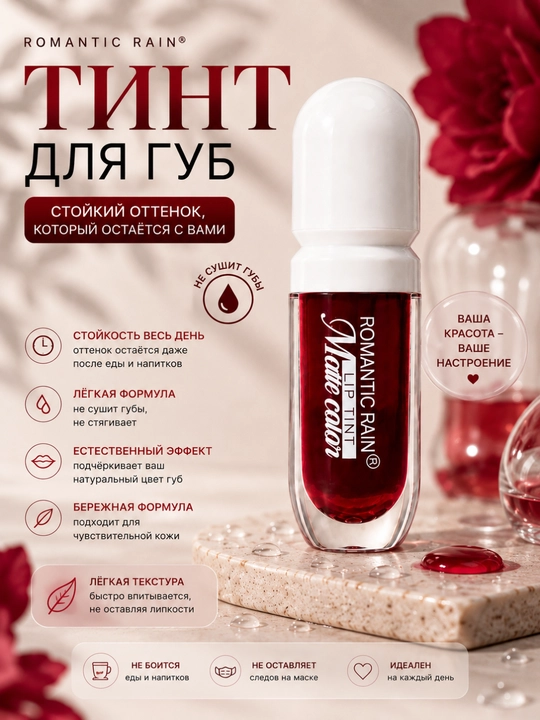 Romantic Rain Matte Color lab tinti, uzoq saqlanuvchi rang, yengil tekstura - 