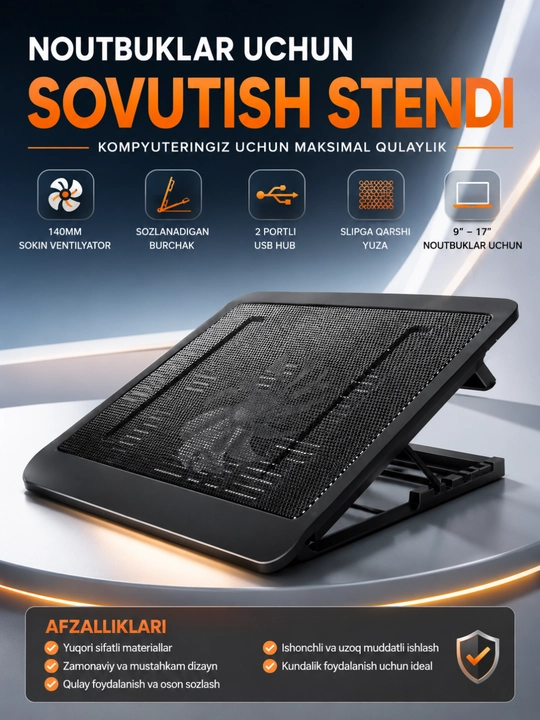 Taffware Notebook Cooler Sovutish Stendi – 9–17" Noutbuklar Uchun USB Cooler Pad - 