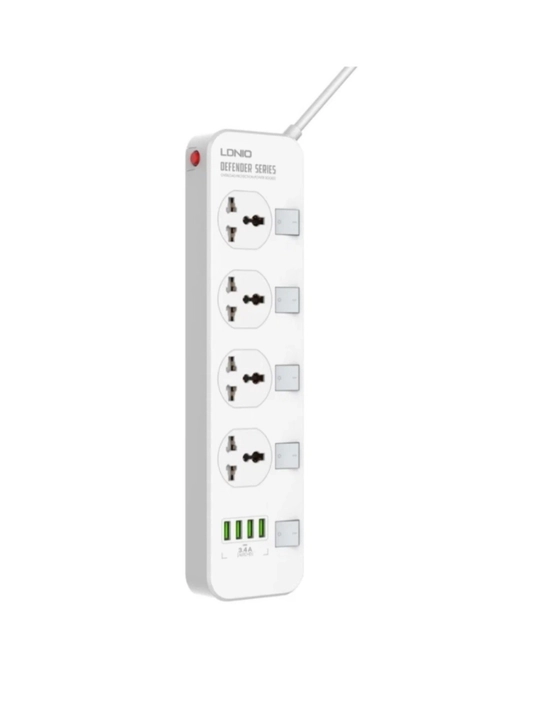 LDNIO SC4408 2500Vt filtr-uzaytirgich, 4 ta rozetka, 4 ta USB, 2 metrlik kabel, ortiqcha yuklamadan himoya - 