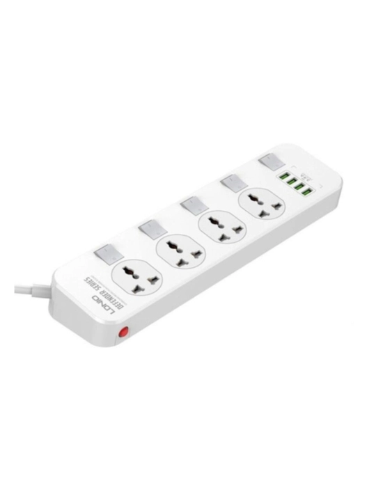 LDNIO SC4408 2500Вт Фильтр-удлинитель, 4 розетки, 4 USB, кабель 2 м, защита от перегрузки