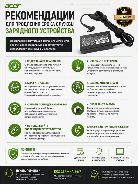 Блок питания Premium (A11-065N1A) для Acer 19V 3.42A (3.0x1.1) 65W