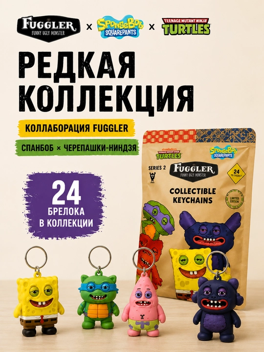 Коллекционный брелок Fuggler Спанч Боб и Черепашки-ниндзя (в асс.) - 