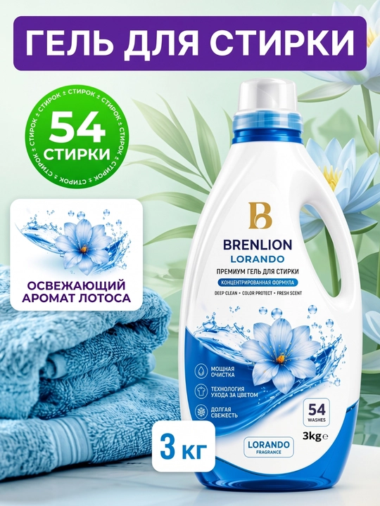 Гель для стирки Brenlion Lorando 3 кг, жидкий порошок автомат для белья, порошок гель - 