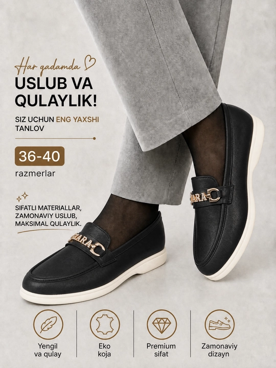 Ayollar uchun zamsh mokasina tufli, qulay klassik poyabzal, 36-40