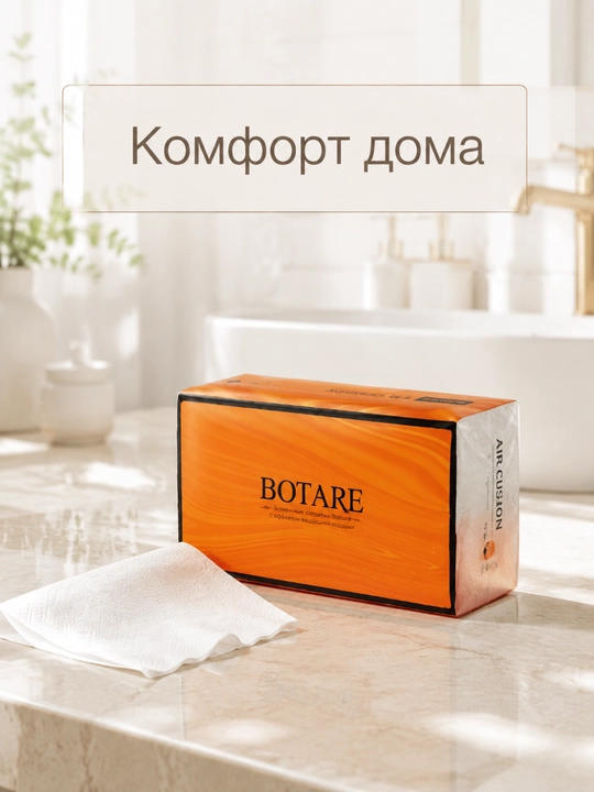 BOTARE оранжевые салфетки ромб тисн,155мм×175мм,4сл,90шт/пач,3пач/упак