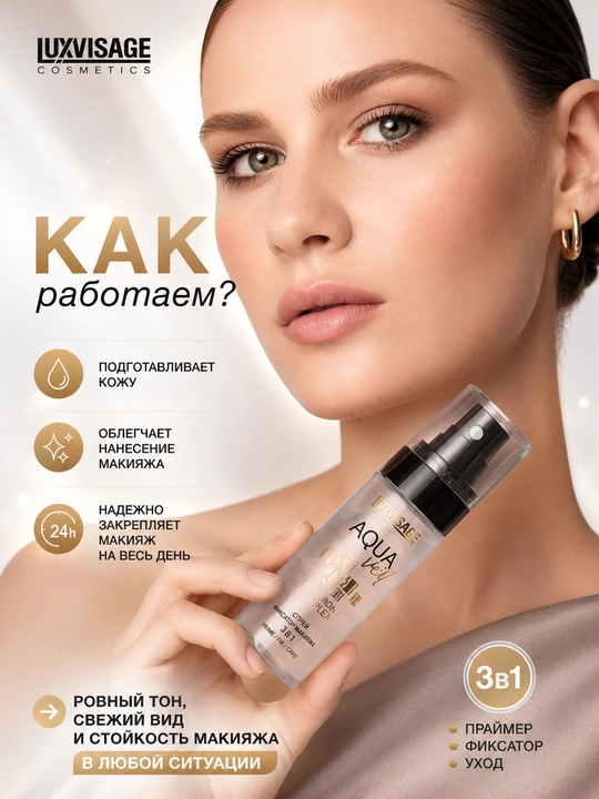 Спрей для фиксации макияжа AQUA veil HYALURON COMPLEX 3 в 1 PRIME FIX CARE, LUXVISAGE