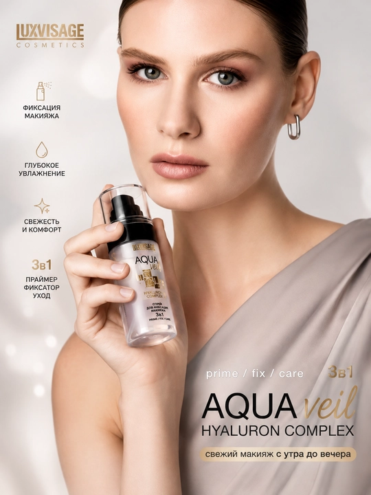 Спрей для фиксации макияжа AQUA veil HYALURON COMPLEX 3 в 1 PRIME FIX CARE, LUXVISAGE