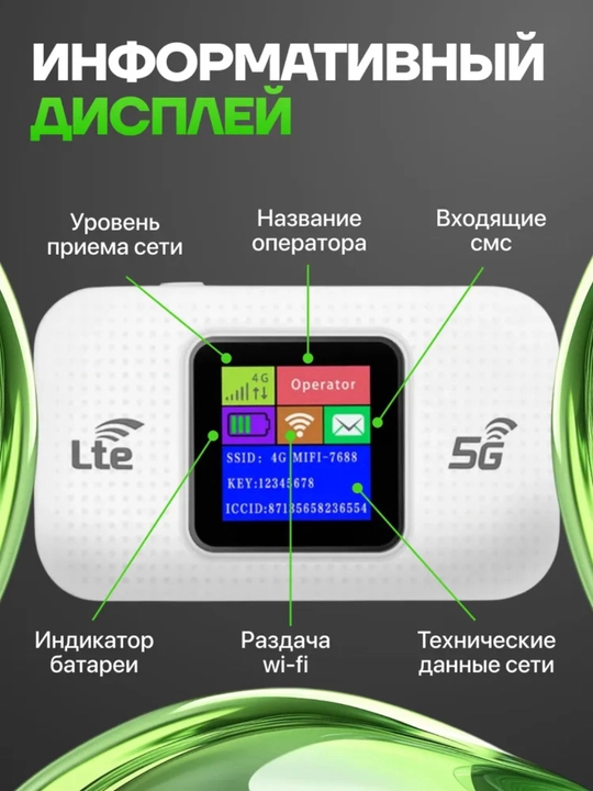 Portativ 4G LTE WiFi router, SIM-kartali modem, cho‘ntak WiFi, mobil internet router, LTE