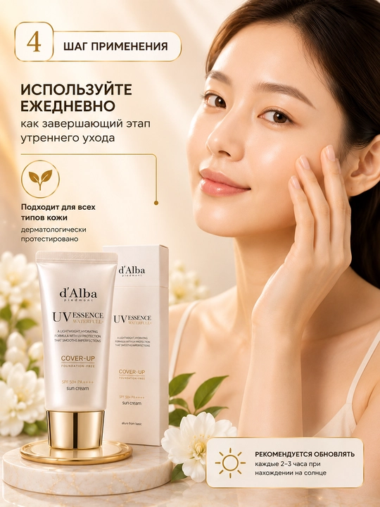 D’Alba UV Essence Waterfull+ SPF 50+ PA++++ — увлажняющий солнцезащитный крем для лица