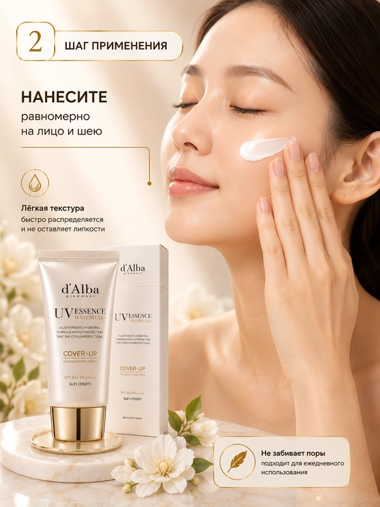 D’Alba UV Essence Waterfull+ SPF 50+ PA++++ — увлажняющий солнцезащитный крем для лица