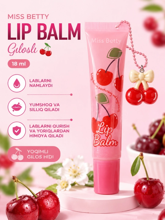 Gilosli lab balzami Miss Betty,lablarni namlantiruvchi, 18 ml - 