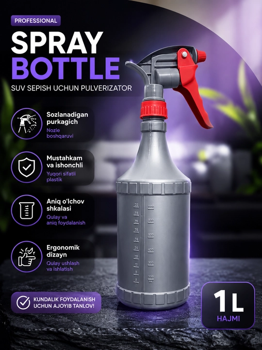Detailing uchun professional purkagichli flakon, 1 litr 360° har qanday holatda purkaydi - 