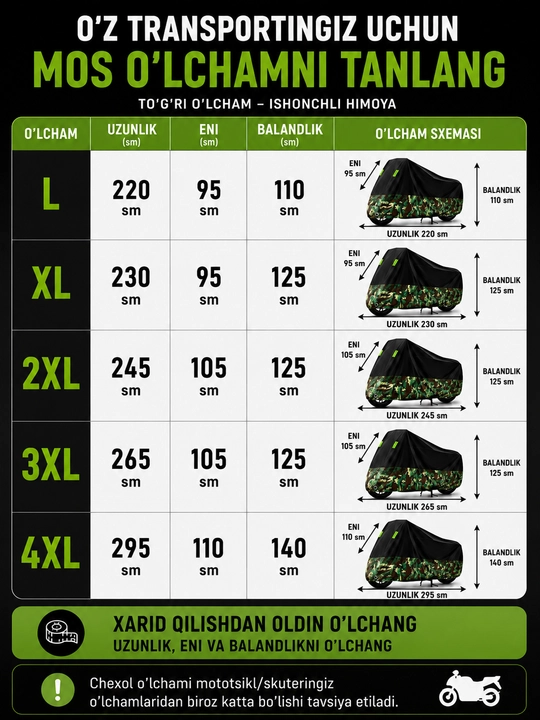 Skuter va mototsikl uchun suv qaytaruvchi himoya chexoli L–4XL