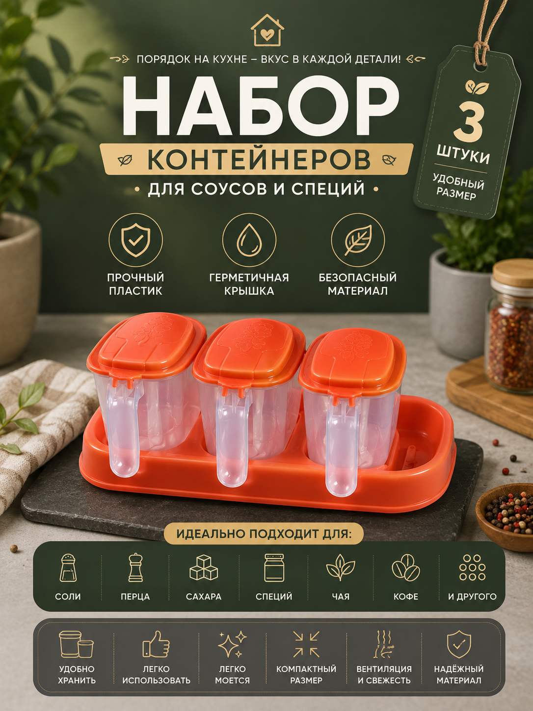 Tuzdon Alfa  3 idishli oshxona plastik idish - 