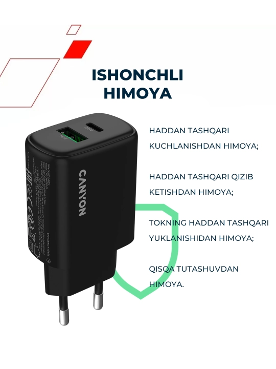 Iphone uchun universal zaryadlash qurilmasi, 20 Vt adapter, ikkita type-c va USB-A portli