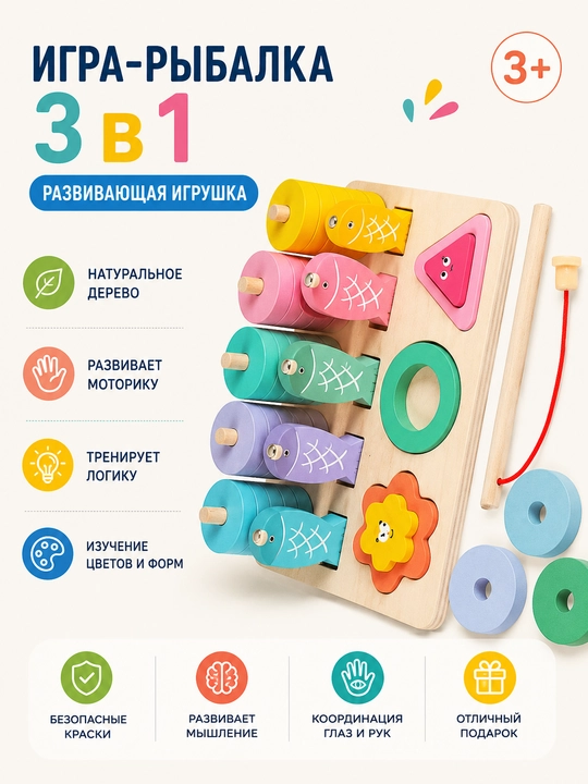 Bolalar uchun rivojlantiruvchi yog‘och sorter-vkladish - 