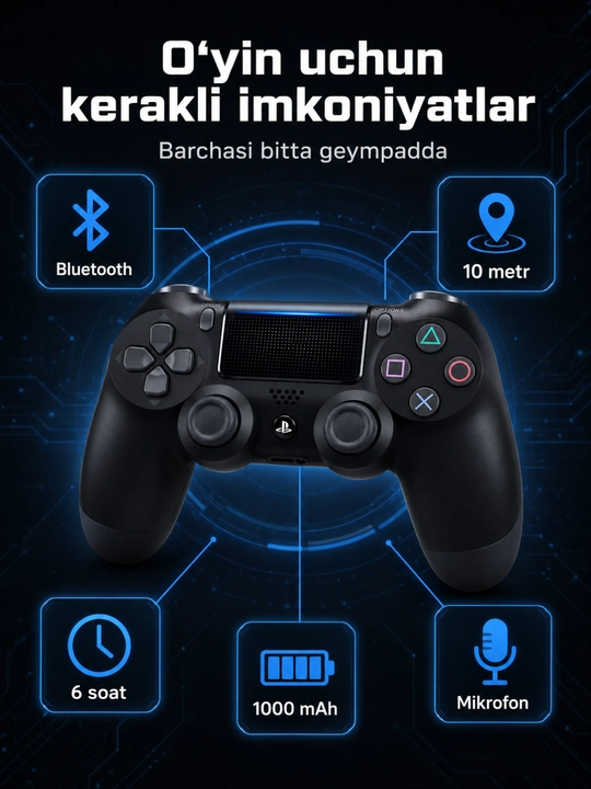 Беспроводной Bluetooth геймпад с микрофоном, сенсорной панелью, 1000 мАч