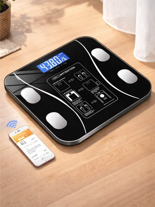 Bluetooth aqlli elektron tarozi 180 kg gacha, 13 ko‘rsatkichli, 26×26 sm - 