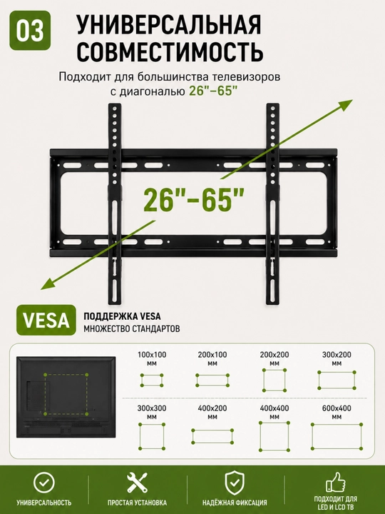 Кронштейн для телевизора 26–65 дюймов