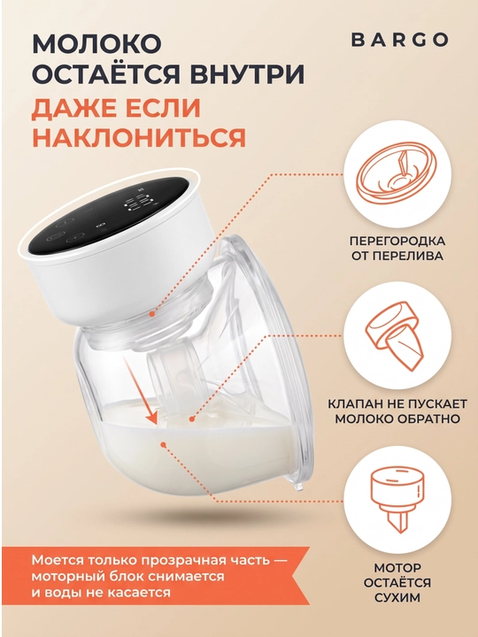 Носимый молокоотсос BARGO, электрический, бесшумный, свободные руки, белый
