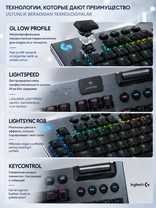 Механическая клавиатура Logitech G915 X LIGHTSPEED, беспроводная, RGB, Bluetooth