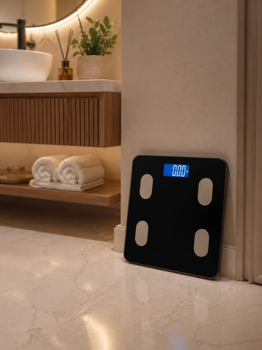 Bluetooth aqlli elektron tarozi 180 kg gacha, 13 ko‘rsatkichli, 26×26 sm
