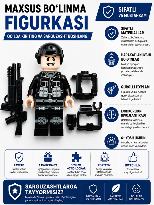 LEGO mini-figuralar, Armiya, Saldat, o‘yinchoqlar, bolalar tovarlari, 3D konstruktorlar - 