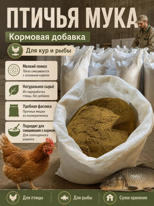 Parranda uni - tovuq va baliqlar uchun ozuqa qo‘shimchasi