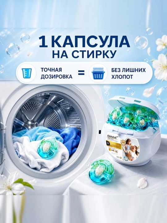 Капсулы для стирки, содержащие отбеливатель, кондиционер и освежающий аромат, 61 шт