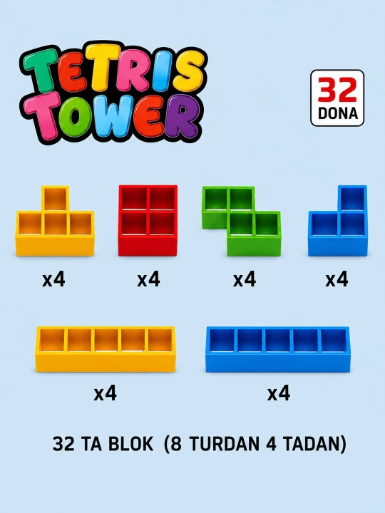 Настольная игра Tetris Tower, 32 блока, логическая головоломка, 5+