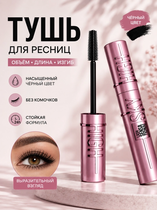 Lash Sensational Sky High kiprik uchun tush, hajm, uzunlik, bukilish, silikon cho’tka - 