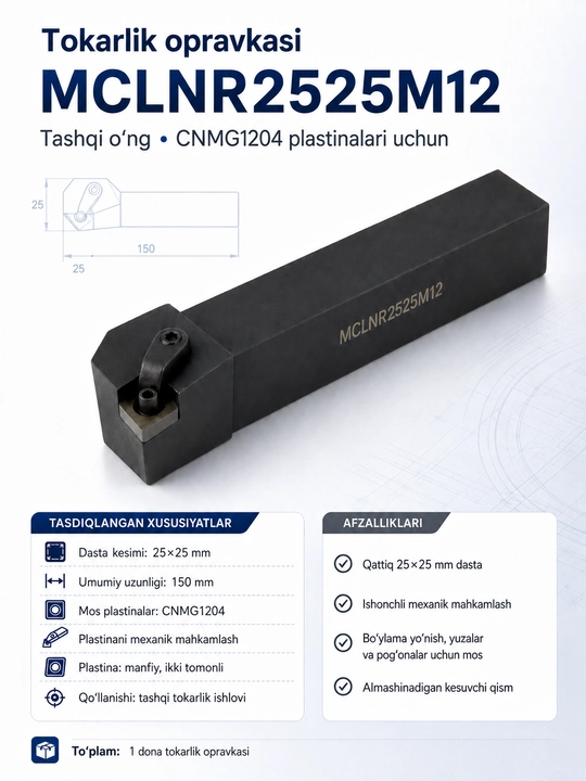 Державка токарная MCLNR2525M12, 25×25 мм, под пластины CNMG1204