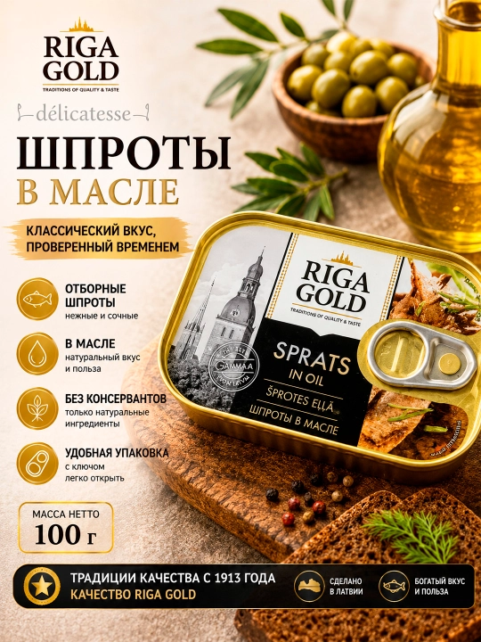 Шпроты в масле Riga Gold  100 гр ключ - 