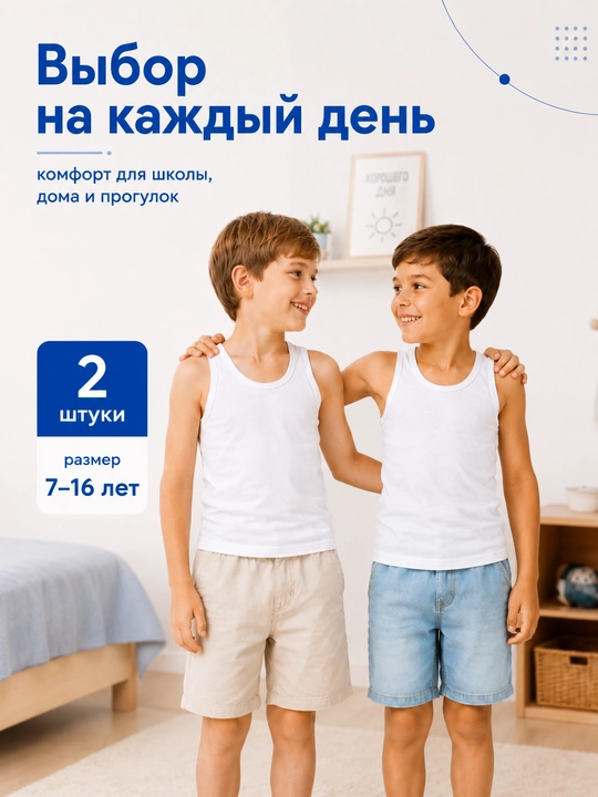 Bolalar maykasi, o‘g‘il bolalar uchun mayka, 2 dona, 7-15 yosh, o'smirlar uchun kiyimlar - 