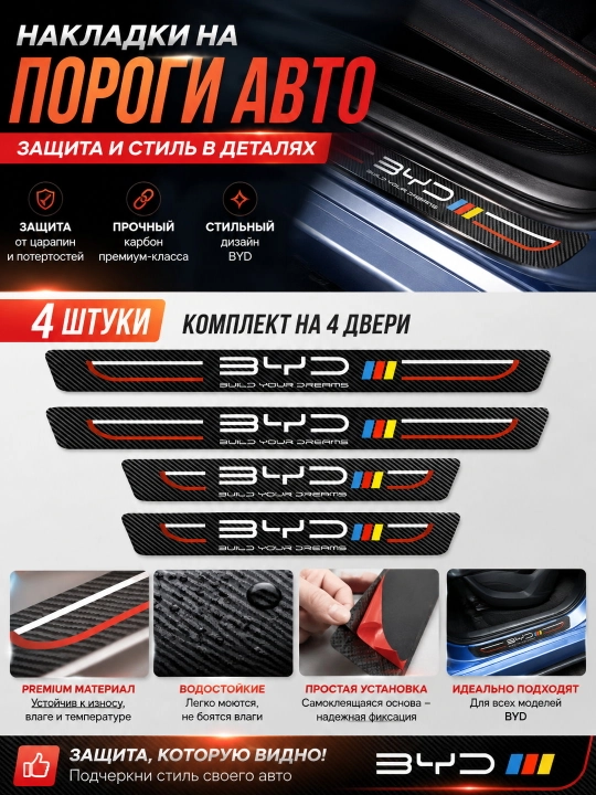 BYD Avtomobil eshik osti uchun karbon qoplamalar, himoya stikerlari - 