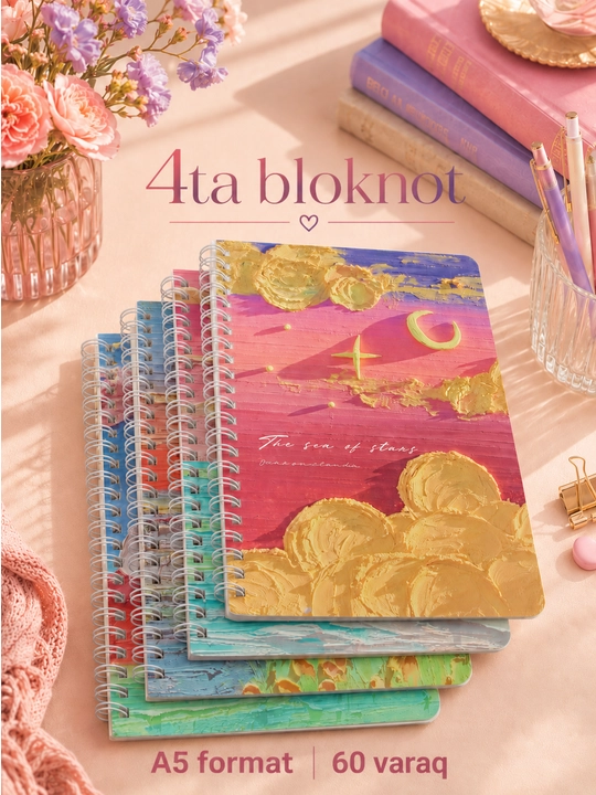 Bloknot A5, A7, daftar 4xil chiroyli dizayn, kundalik konspekt, o‘qish, maktab va ofis uchun - 