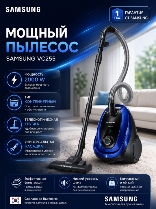 Changyutgich Samsung 2000 W  2.5 L, HEPA filtr, Cyclone Force - 