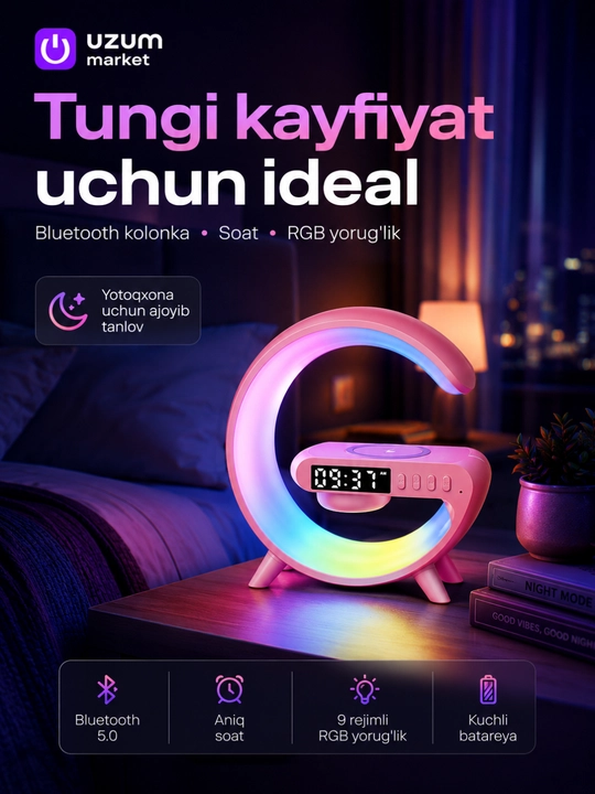 Умные часы-будильник с Bluetooth-колонкой, RGB-ночником и беспроводной зарядкой