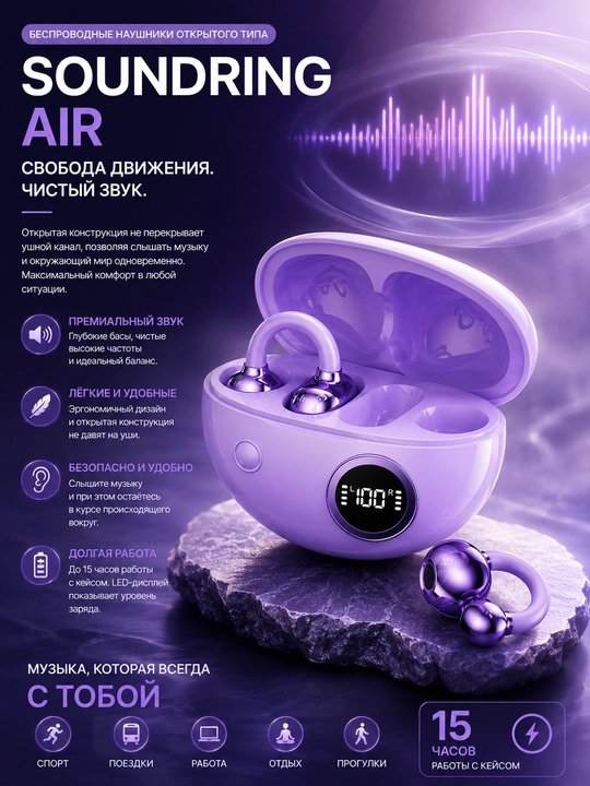 SoundRing Air - ochiq simsiz quloqchinlar, Simsiz quloqchinlar, Sport uchun