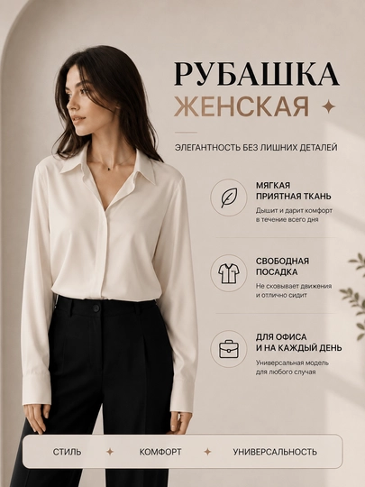 Рубашка женская блузка с длинным рукавом, классическая, офисная, повседневная рубашка - 