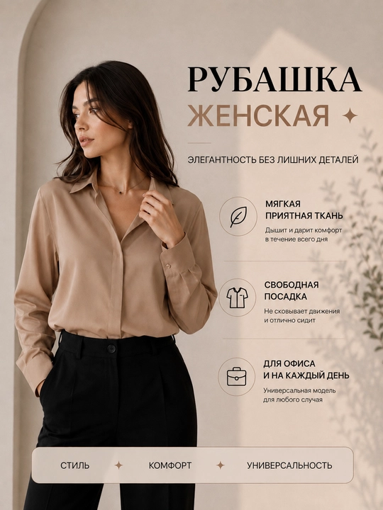 Рубашка женская блузка с длинным рукавом, классическая, офисная, повседневная рубашка - 