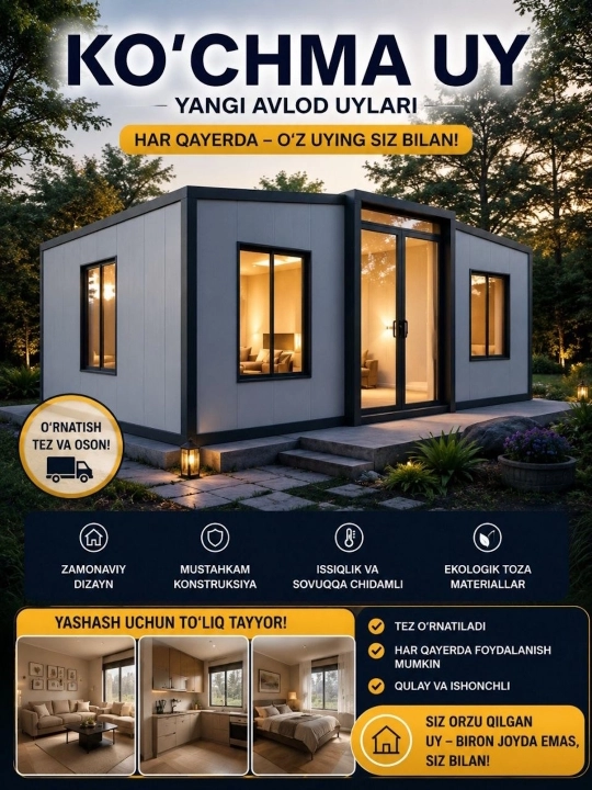 Zamonaviy modul uy – ko‘chma uy, tayyor yig‘ma uy, ixcham va qulay - 