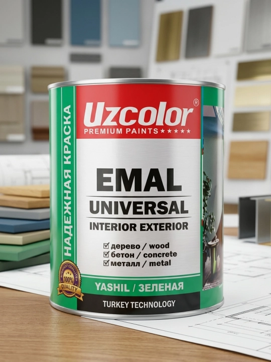 Эмаль Universal Uzcolor (Зеленая) – Краска для Дерева, Бетона и Металла, Turkey Technology - 